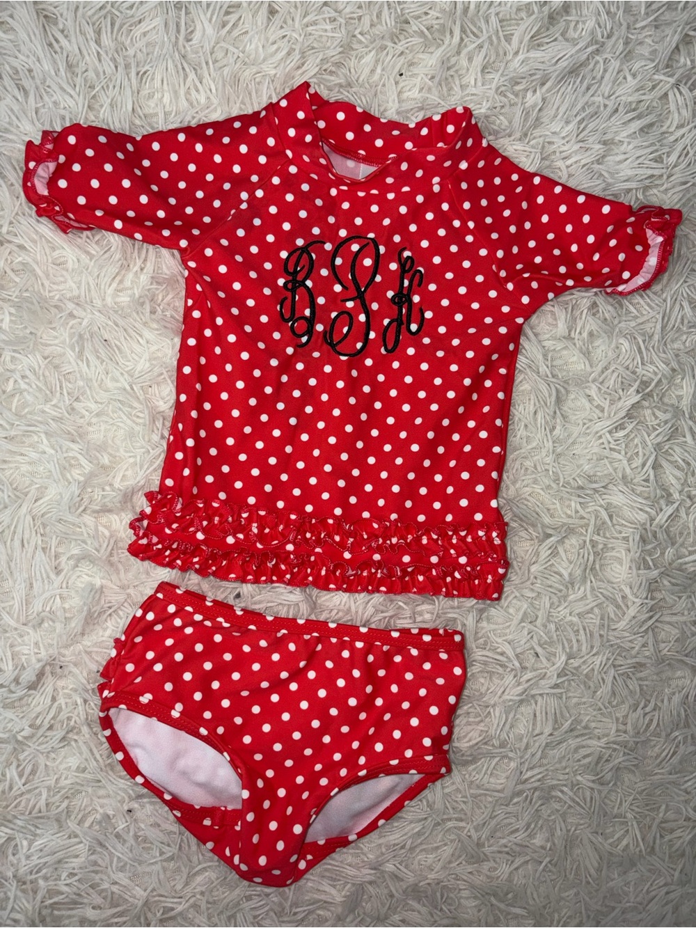 Ruffle Butts Red Polka Dot Girls Rashguard Two-Piece Swim Suit 18-24 Months